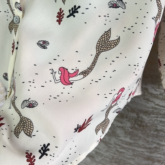 Zara Basic Mermaid Print Button Down Shirt Blouse Size XS - Picture 9 of 17